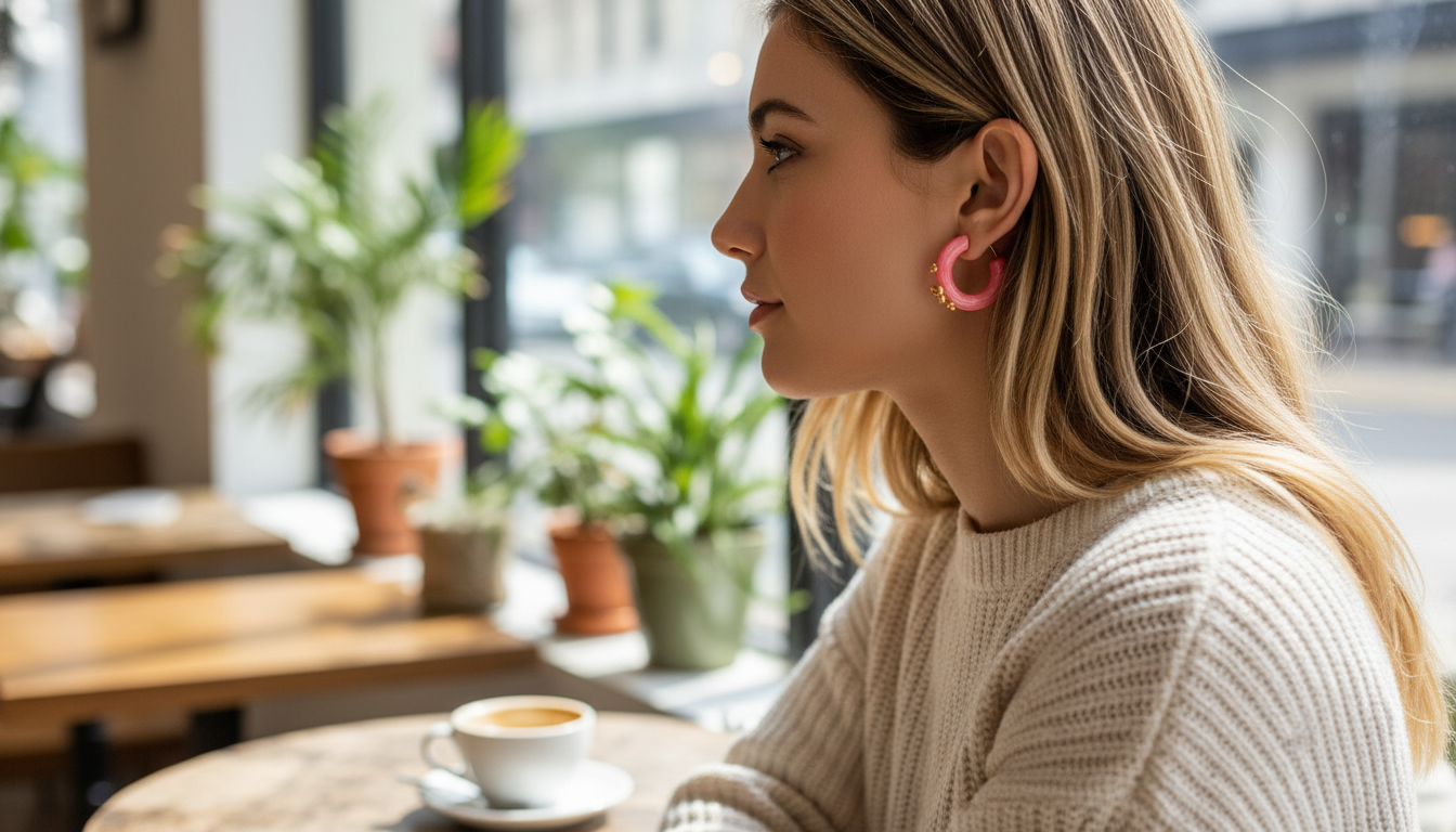 Sweet Pink Resin Bow Studs: Modern C-Shape Charm